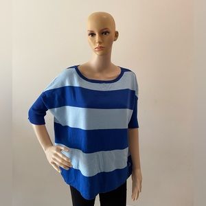 Blue Colorblock Short Sleeve Scoop Neck Knit Blouse